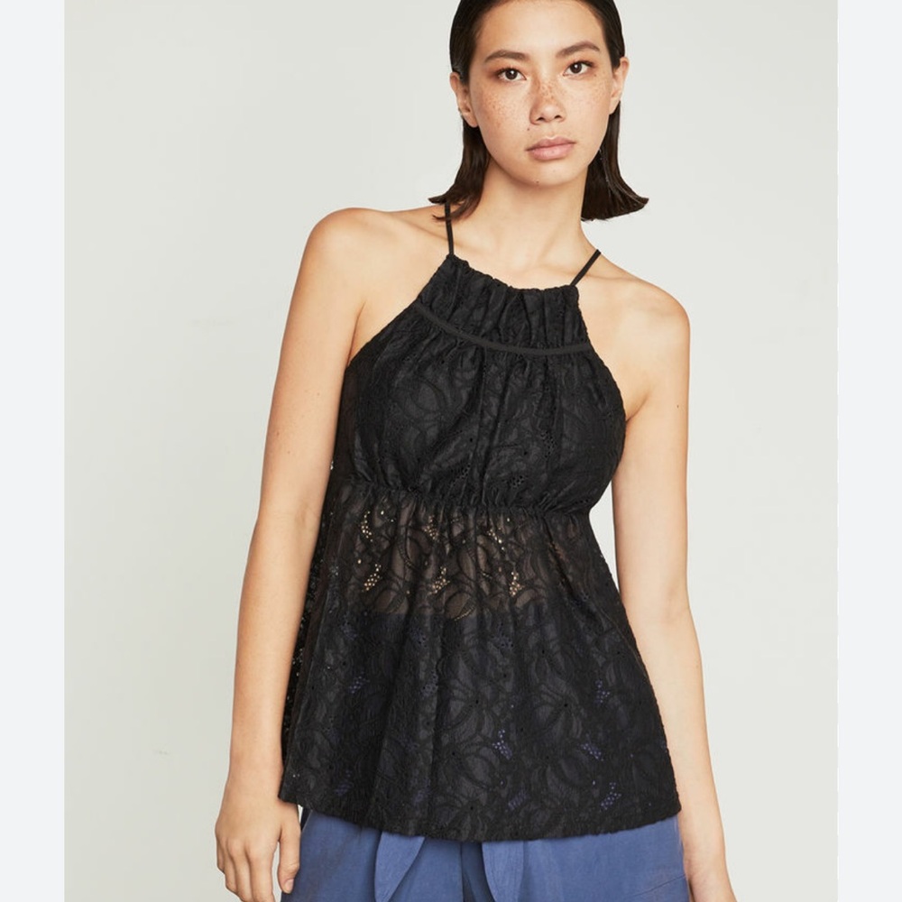 🥑5/$25 NWT BCBGMaxAzria Black Lace Halter Tank Top sz S